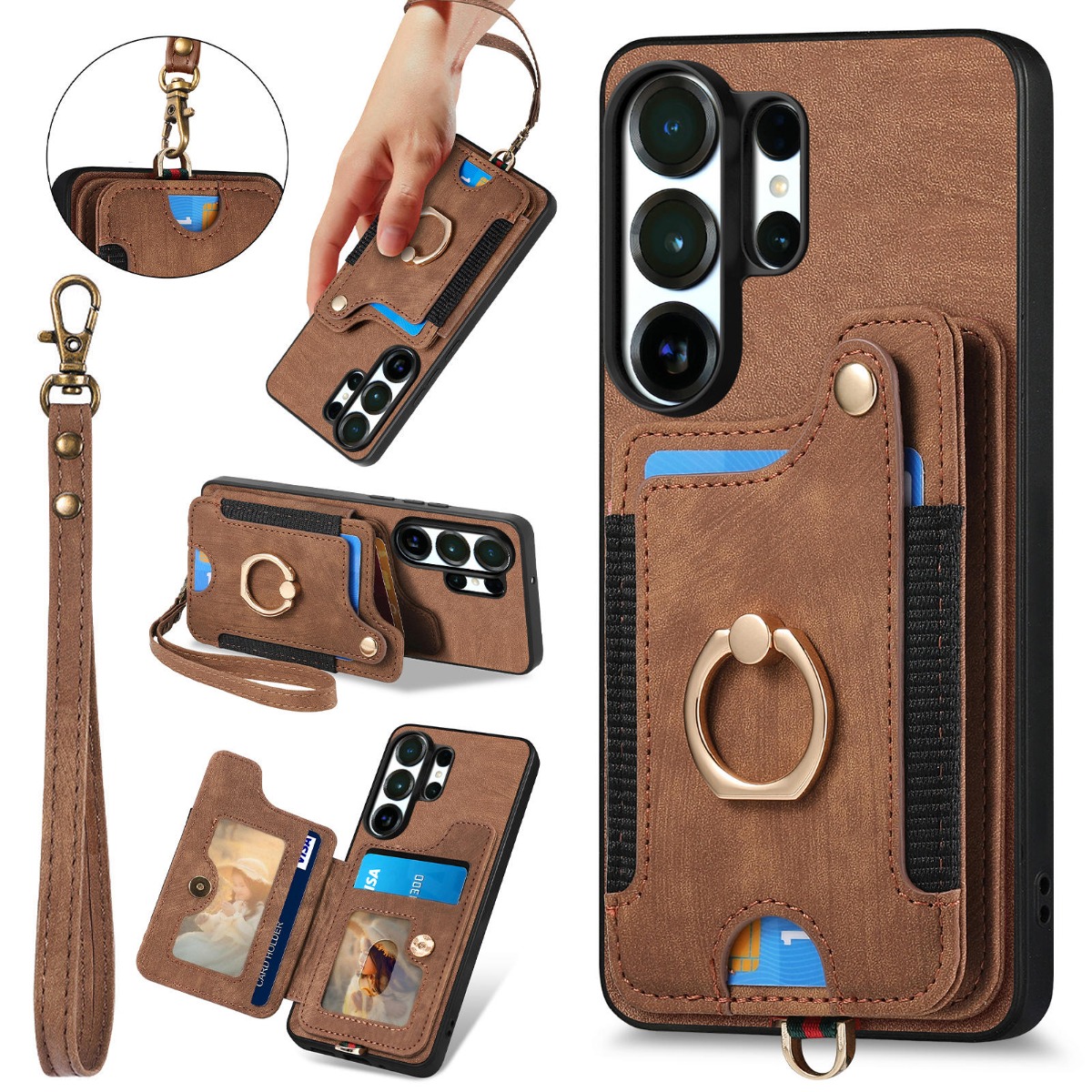 Leather Wallet Card Holder Phone Cover - Étui de téléphone pour Samsung S26