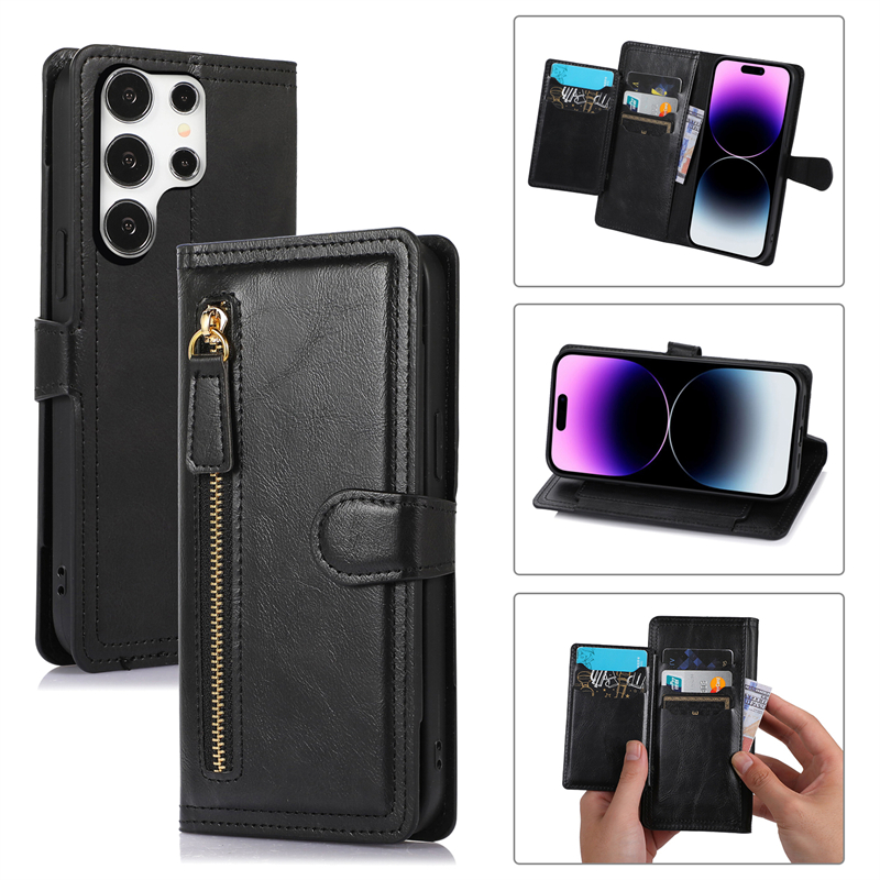 Leather Wallet Card Holder Phone Cover - Étui portefeuille en cuir à rabat