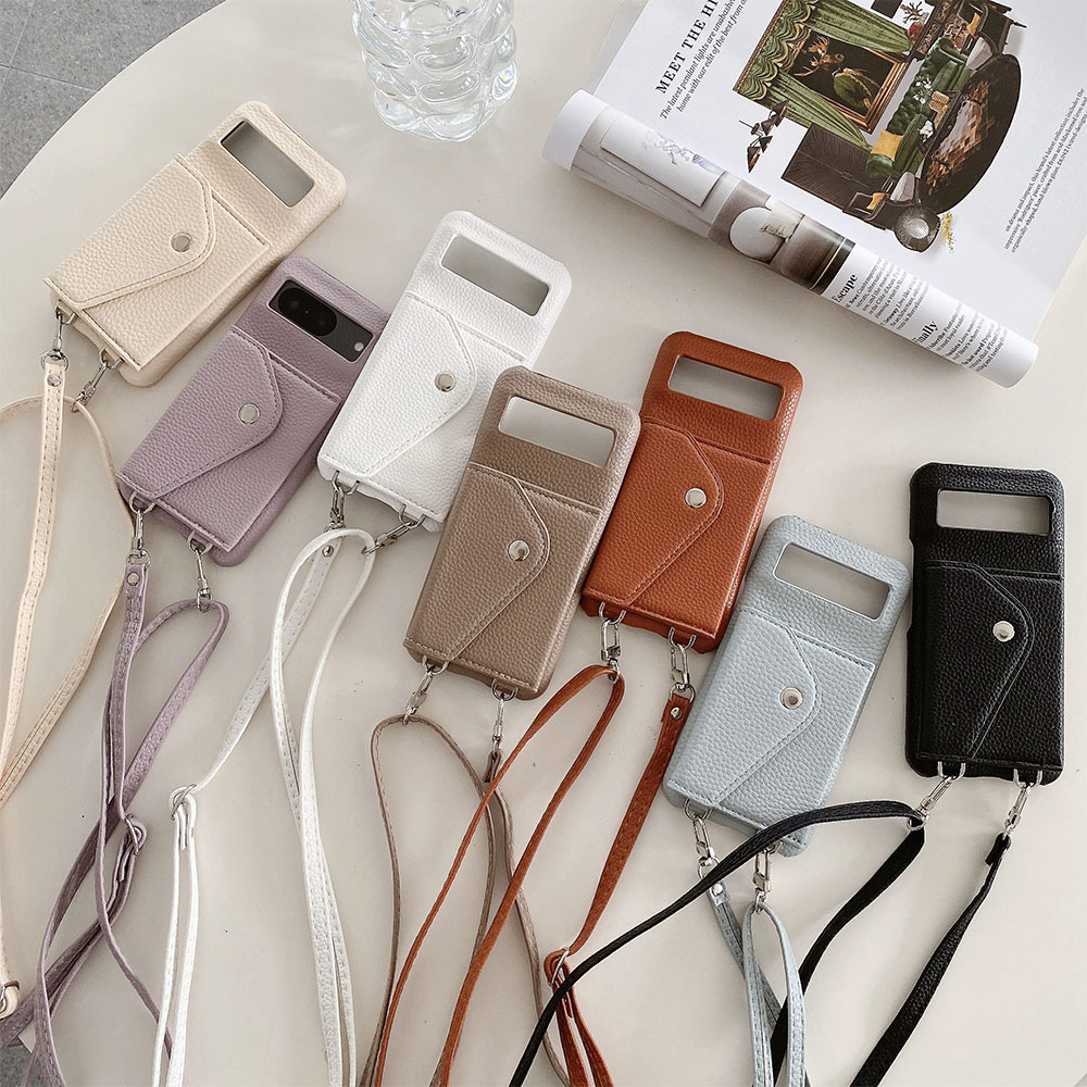 Pixel 9 8 cuir Litchi portefeu - Crossbody Lanyard Neck Strap Case avis et prix